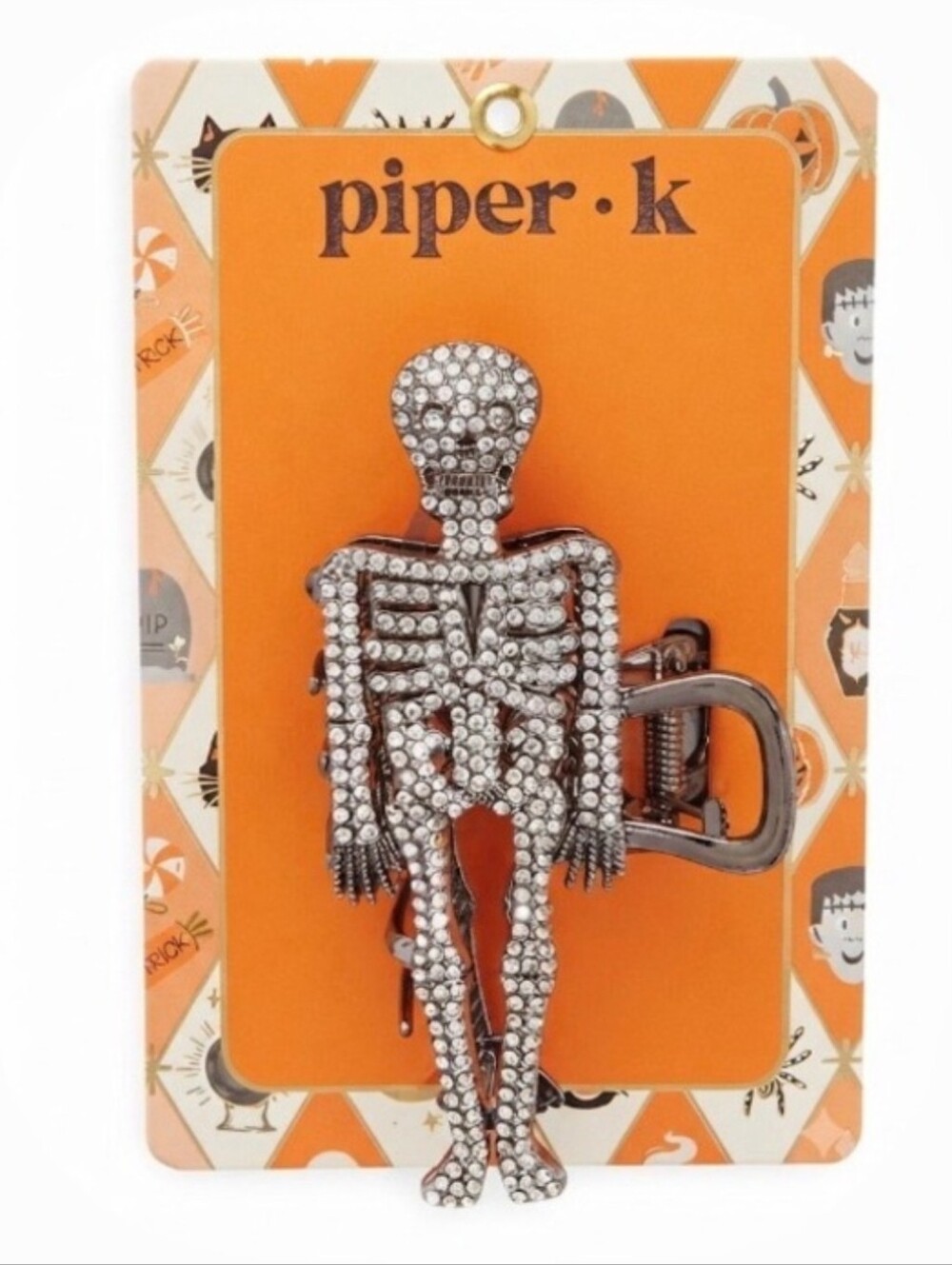 🖤▪️Piper K▪️ Crystal-Embellished Skeleton Belt Buckle - Silver Rhinestones